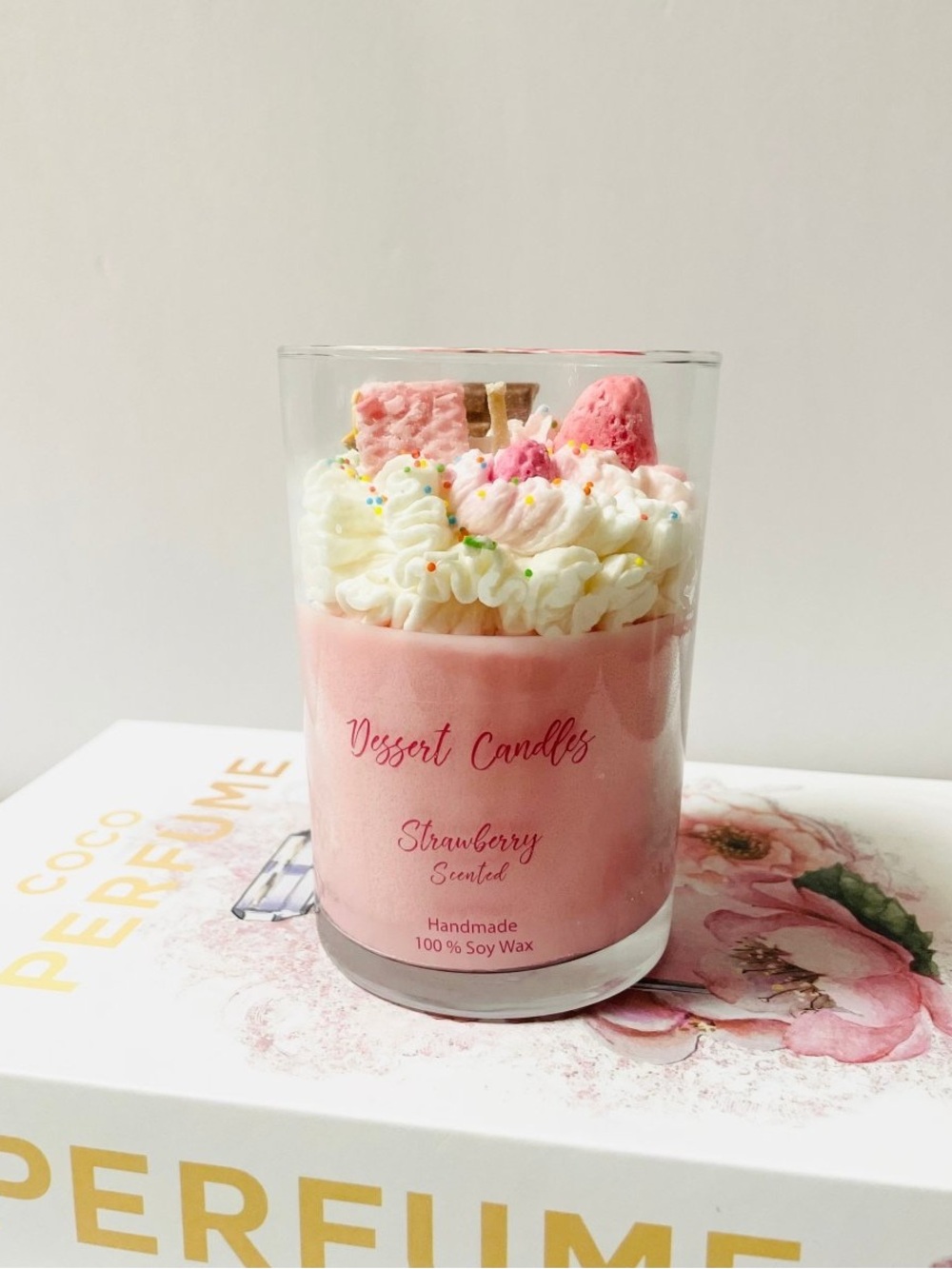 Strawberry Scented Pink Soy Wax Candle